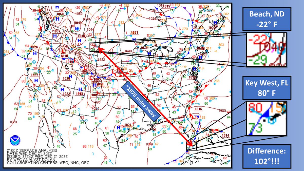 Fun fact! The temperature observation at Beach, North Dakota recorded -22° F at around 4pm EST. Compared to our ob (near a beach) at this time (80°F) there is a whopping 102° difference between the two! We hope our friends at <a href="/NWSBismarck/">NWS Bismarck</a> can find some warmth tonight...