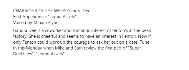 stcanardfiles's tweet photo. CHARACTER OF THE WEEK: Gandra Dee
First Appearance: "Liquid Assets"
Voiced by Miriam Flynn
#gandradee #ducktales #superducktales #fentoncrackshell #beancounting #gizmoduck #blatheringblatherskite https://t.co/8OBFmaEIRP