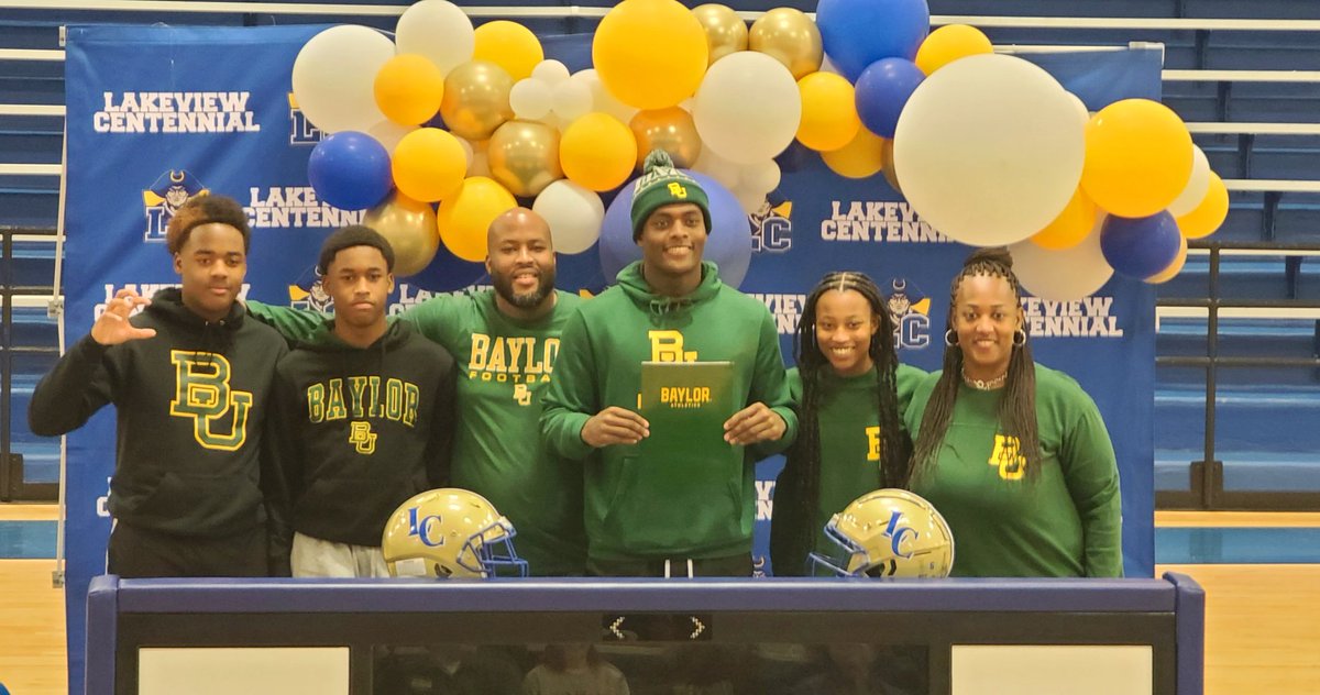 Congratulations <a href="/EgeTrey/">Trey Wilson</a>! We always knew you'd go out there and do amazing things! So happy &amp; excited to share this moment with you kiddo!!! I am beyond proud of you!!💙💛💚💛 #SigningDay #WeAreLC <a href="/LCHS_Patriots/">Lakeview Centennial Patriots 🎓</a> <a href="/LC_PAT_NATION/">Patriot Nation</a> <a href="/BUFootball/">Baylor Football</a>