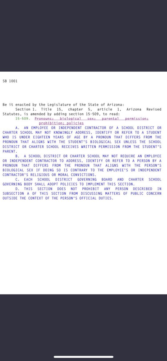 lookoutphx's tweet photo. Arizona Republicans, who platformed on heavily anti-LGBTQ+  rhetoric, have proposed a bill banning students from using their preferred pronouns. The sponsor of the bill is state Sen. @JohnKavanagh_AZ. This is the first bill they have put out for next session. https://t.co/jZCzNEdR7u