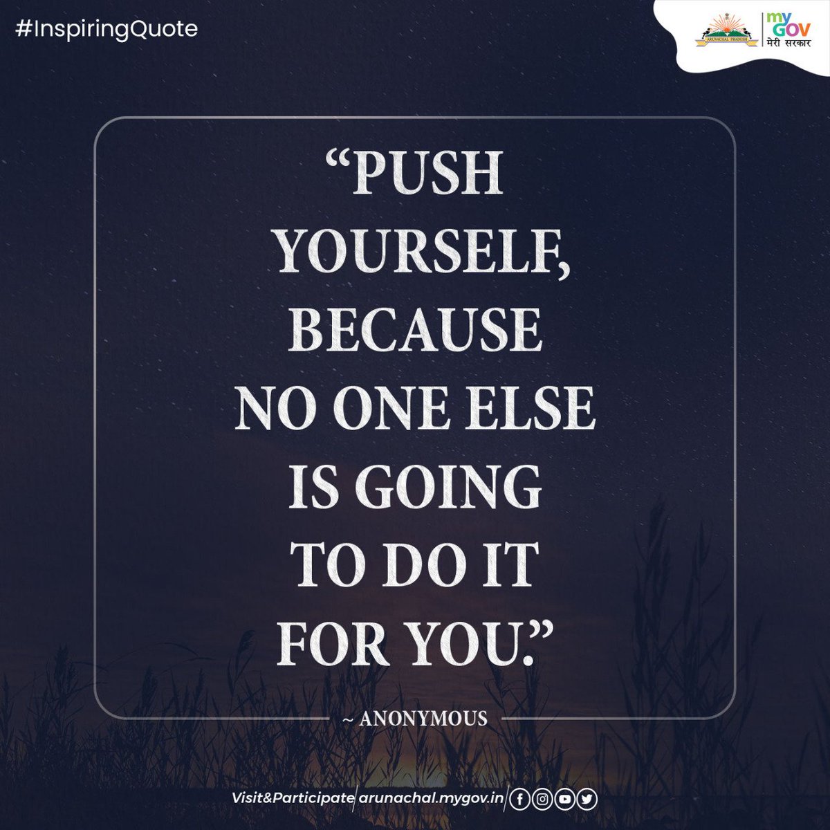 MyGovArunachal's tweet photo. #InpiringQuote

You have to take the initiative and make things happen if you want to see results. Don't wait for someone else to do it for you - take charge of your own destiny. https://t.co/NnwZ4dxaEU