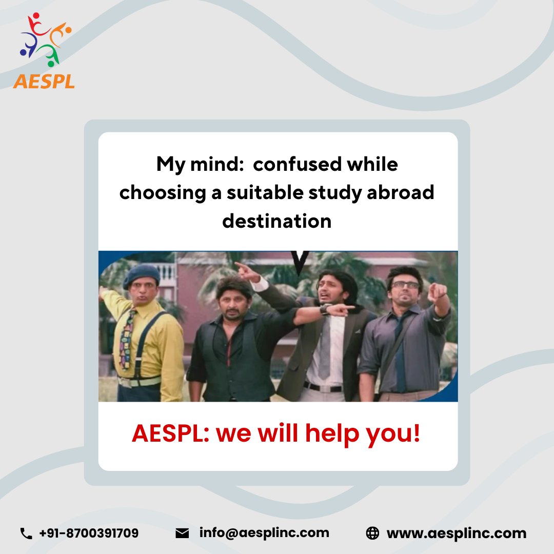 theaespl's tweet photo. Are you confused about your study abroad destination?
Don't worry, we are here to help! @aesplinc
Connect with our team now!!
Contact: +91-8700391709
#AESPL #ukuniversity #universitiesinuk #ukstudy #mastersinuk
#studyabroad #studyabroadmemes #foreignuniversity https://t.co/Bjf1JyVkhx