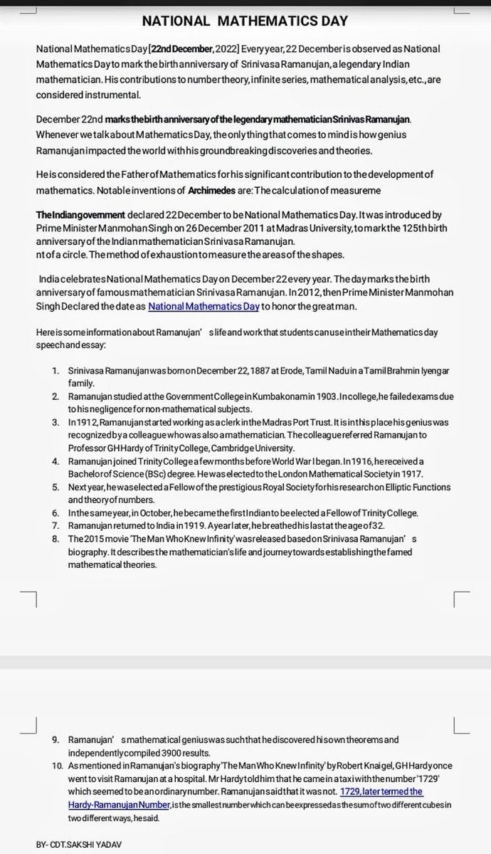 gs_ncc's tweet photo. Articles written by the Cadets of GS College on the Occasion of National Mathematics Day and Birth Anniversary of Srinivasa Ramanujan. 🙏🧮📖🖋️

#NationalMathematicsDay2022 

@HQ_DG_NCC 
@ncc_dte 
@mumbai_group 
@DefPROMumbai https://t.co/xgOAROCg5s