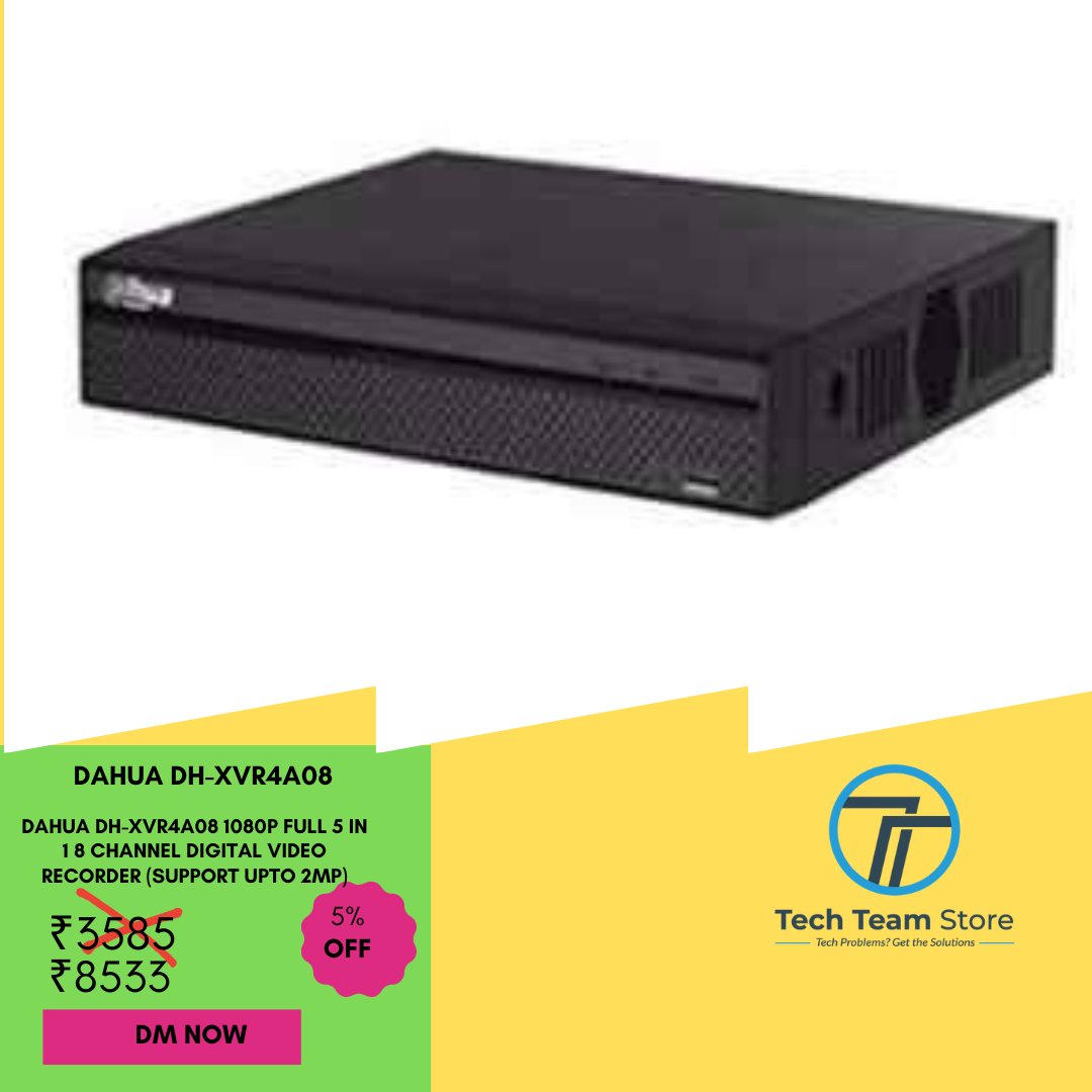 TTStoreCCTV's tweet photo. 🥳 😍 DAHUA DH-XVR4A08 1080P Full 5 In 1 8 Channel Digital Video Recorder (Support Upto 2MP)😍 🥳 

👉 Dahua DH-XVR4A08 1080P (UPTO 2MP) 8CH Compact DVR 1Pcs.
👉 Long transmission distance over coax cable. Support 1 SATA HDD, up to 6TB.
👉 2 Year Warranty Of DVR. (Physical Damag https://t.co/fV5y1NzrGu