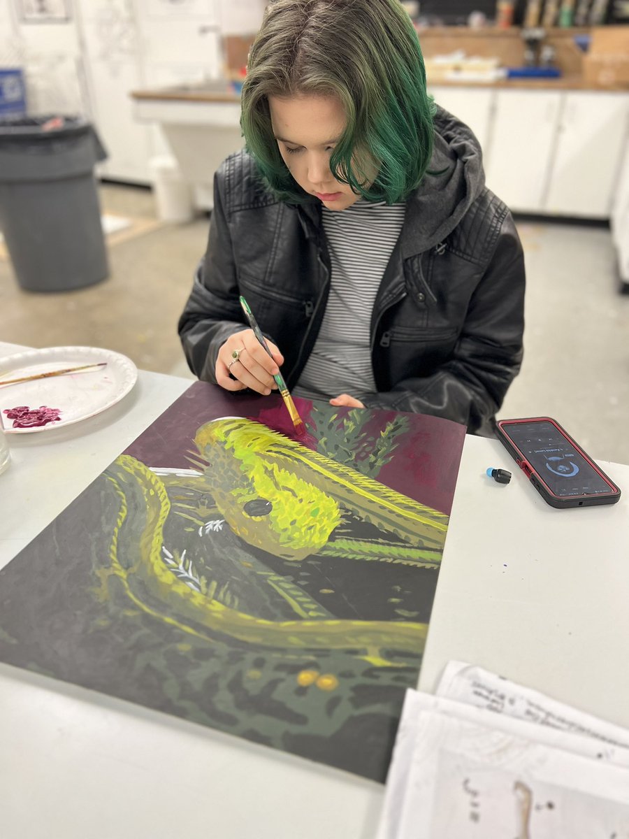 VisualArtsNHS's tweet photo. Painting 1: Animal Portraits - NHS students continue to exercise and demonstrate an@understanding of the elements of art through the use of acrylics #GoKnights @DrJoeClark https://t.co/Lw0teKQojQ