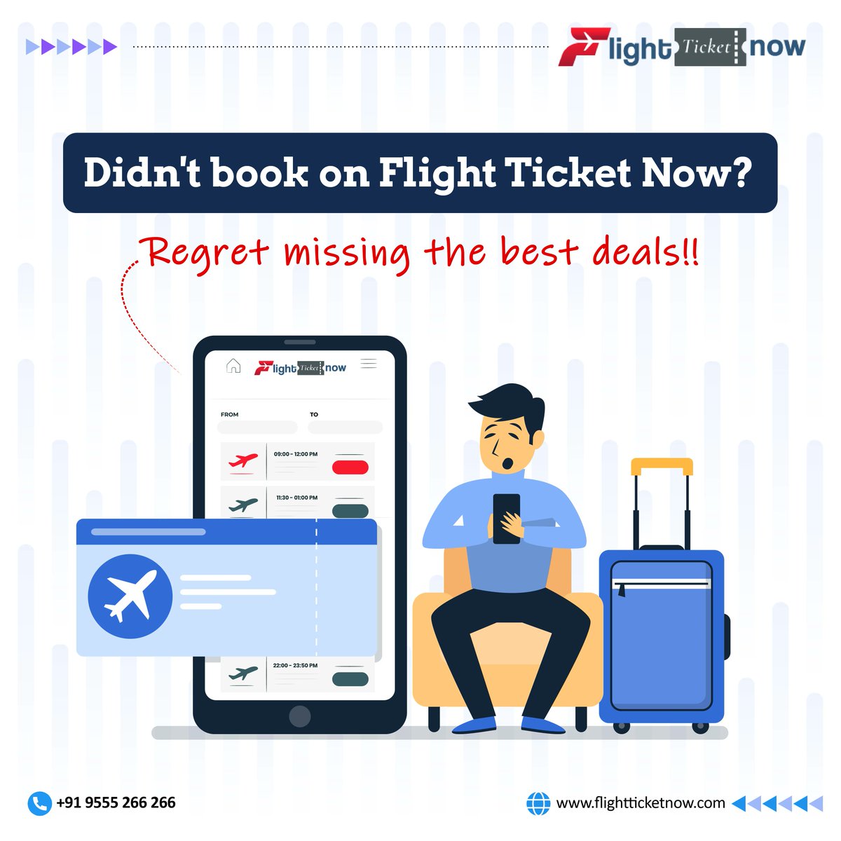 FlightTicket6's tweet photo. Travel with peace of mind. 
Get the best deals on flight tickets with us.
.
.
.
For more details call 91 9555 266 266 or visit our website: https://t.co/6aUZ5pv7fz
.
.
#flightticket #flightticketbooking #bookticketsnow #domesticflightticketbooking #airflightbooking https://t.co/ynYIzNi2sf