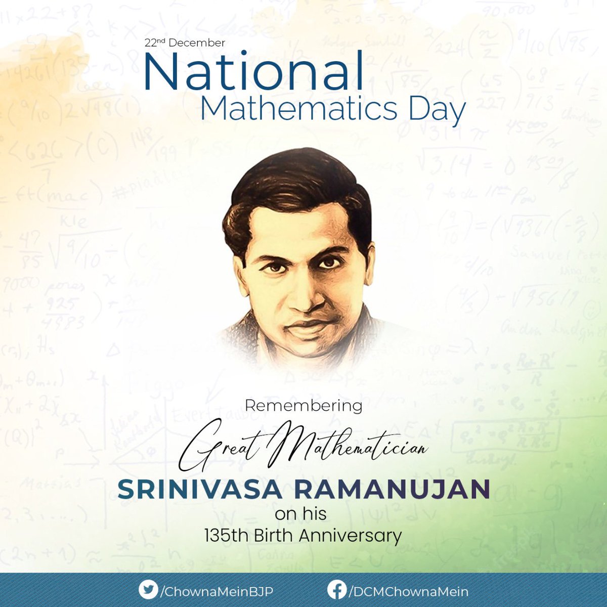 ChownaMeinBJP's tweet photo. I extend my humble tribute to one of India's greatest mathematicians, Late Srinivasa Ramanujan ji, on his birth anniversary, which is commemorated as National Mathematics Day. His work has had a lasting impact on the world of mathematics, inspiring many generations. https://t.co/dDQKQjoF7g