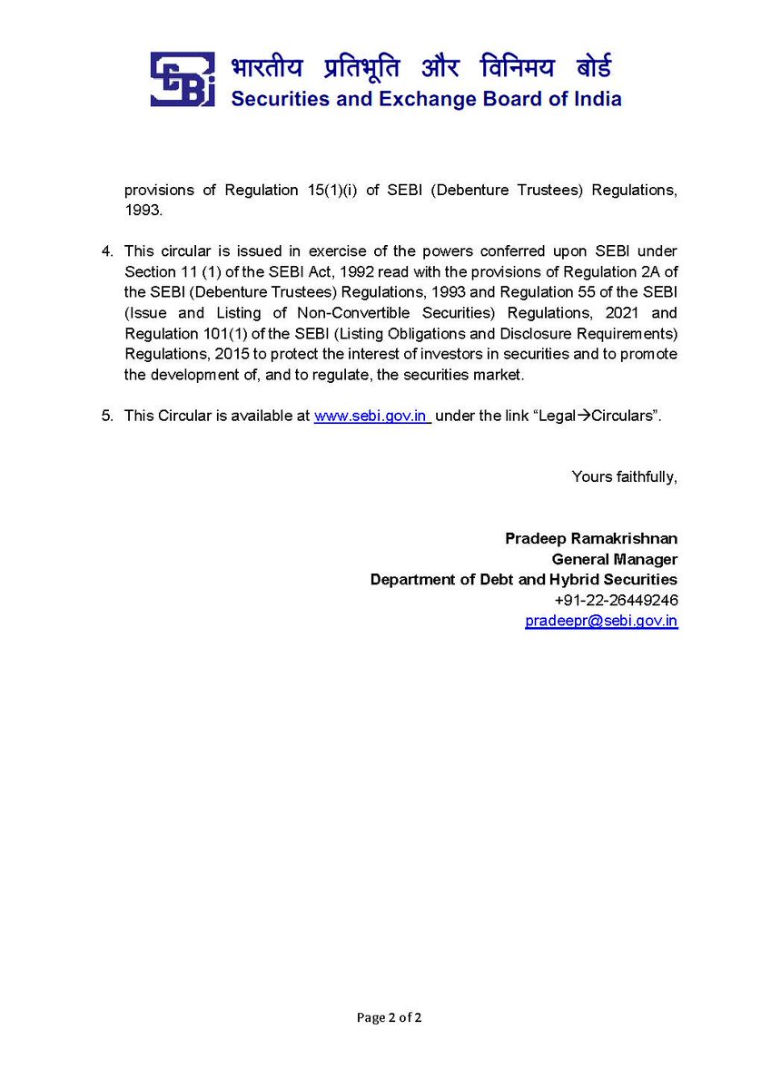 MITCONCredentia's tweet photo. Clarification to SEBI circular on Aug 04, 2022 on enhanced guidelines for debenture trustees and listed issuer companies on security creation and initial due diligence and on whether a new ISIN is to be allocated

#MITCONcredentia #trustee #aif #sebi #rbi #bond #debenture #ncd https://t.co/mK4dMibEdI