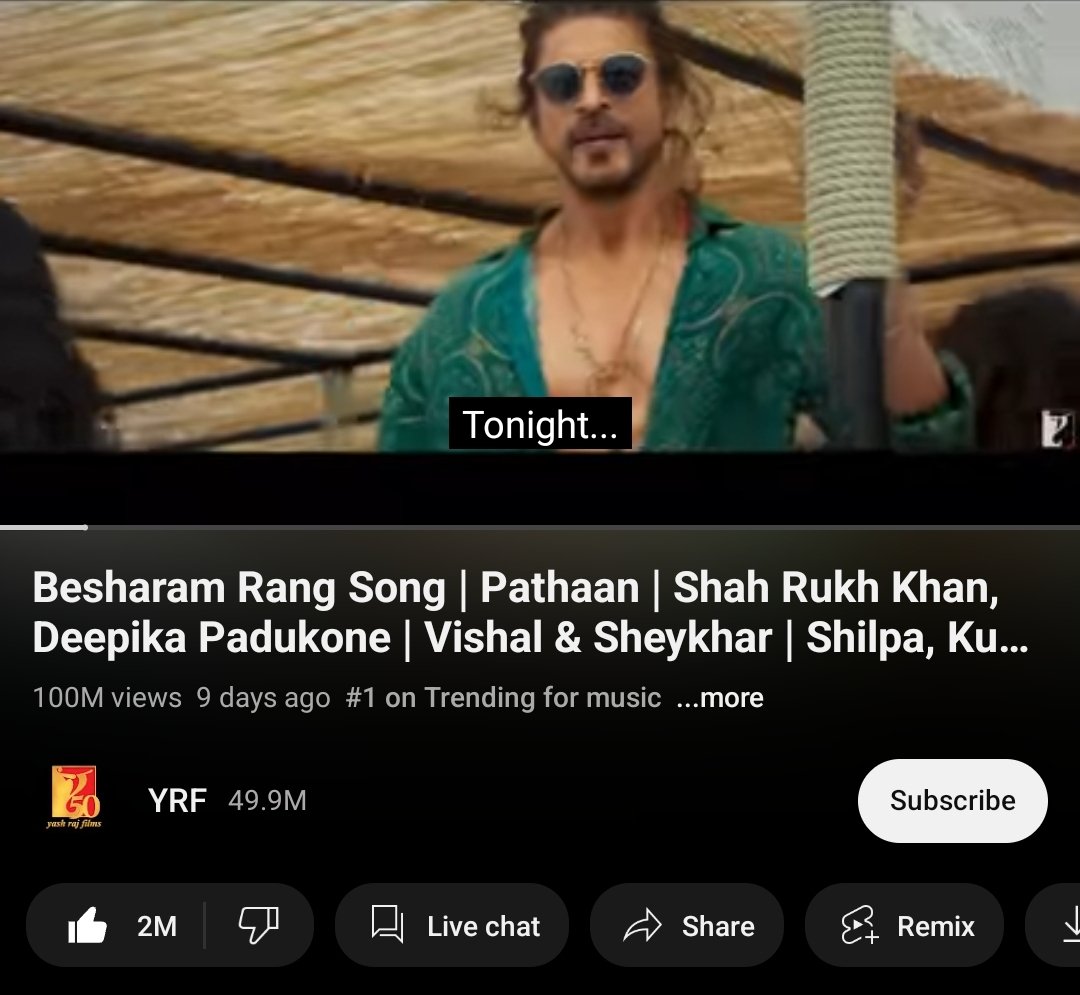 100M in 9 days. Trending at Number 1 everywhere. Thank you all. 🙏🏽🤘🏽

#Pathaan #BesharamRang 

#JhoomeJoPathaan in 48 minutes. Hope you guys will love this one too.