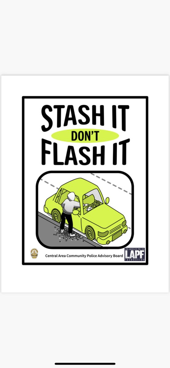 Central Area wanted to remind everyone that during this Holiday Season while you’re out shopping with your vehicle parked in Downtown parking lots to “Stash It, Don’t Flash It.”  Lock your car. Hide your belongings.  Set your alarm.