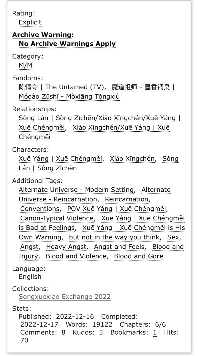 MORE NEW FIC! I Remember, for <a href="/NieDaddy/">Can’t Decompose Until True Love</a> for the <a href="/sxx_exchange/">Songxuexiao Exchange 🍬 be seeing you!</a>!

🥀 songxuexiao
🥀 19k, 6 chapters
🥀 rated e for the excruciating ordeal of being forgiven

Dylan Xue and Jackson Xiao go to their first xianxia convention. It’s…eventful.