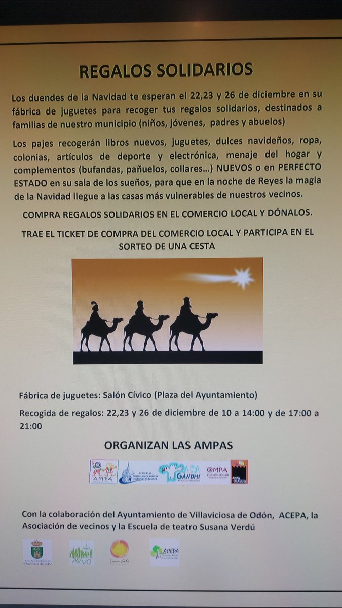 AmpaColeAlcala's tweet photo. Arrancan Las Navidades Solidarias. Acércate al centro cívico a llevar tus donaciones. https://t.co/XqStsNDfBS