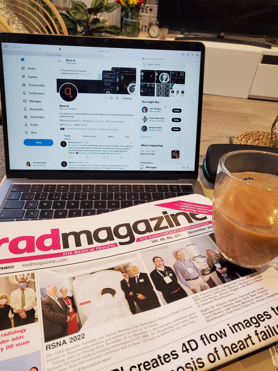 drruchibhatt's tweet photo. A lovely morning with my cup of tea 🇬🇧 and the @RADMagazine edition! Lots of good coverage from #RSNA22 Have a good day all! @qure_ai https://t.co/rM7LzLXW7Z