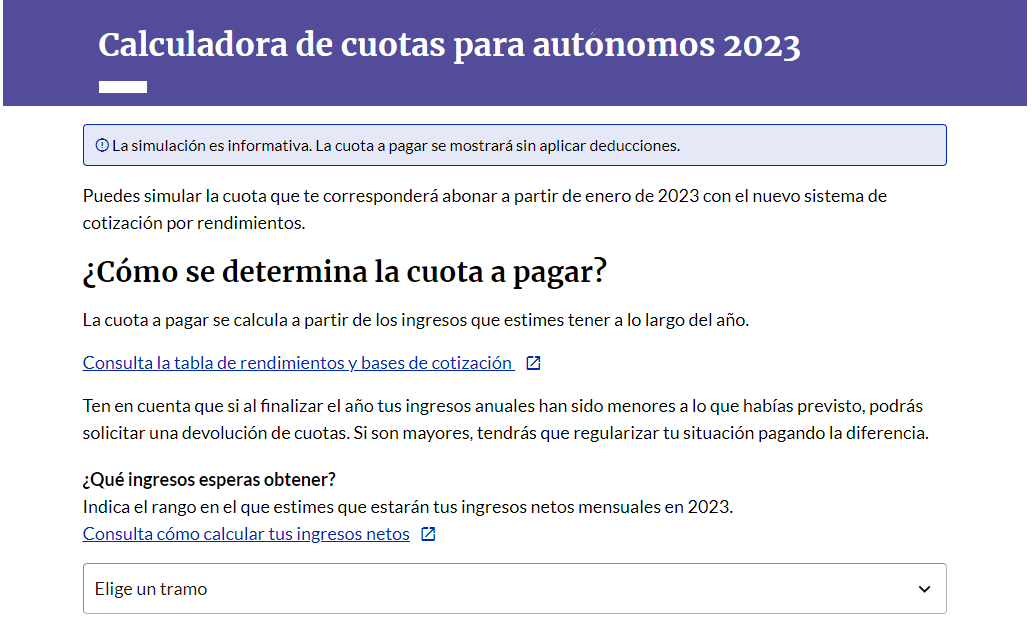 📢🙋 #autónomos Tu cuota de autónomo para 2023. Accede al simulador de #Importass para realizar una estimación Nuevo sistema de cotización bit.ly/3UWGzri #nuevosistemadecotización #simuladorpúblico