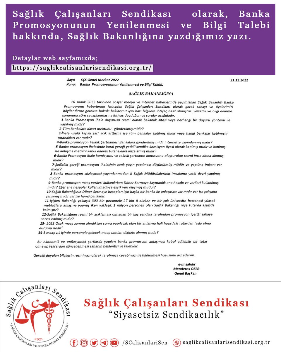 alkanmurat12's tweet photo. Banka Promosyonunun Yenilenmesi ve Bilgi Talebimiz ile ilgili Sağlık Bakanlığına yazdığımız yazı

#banka
#promosyon
#bilgitalebi
#sağlık
#sağlıkçalışanlarısendikası https://t.co/g6oh2fiO4N