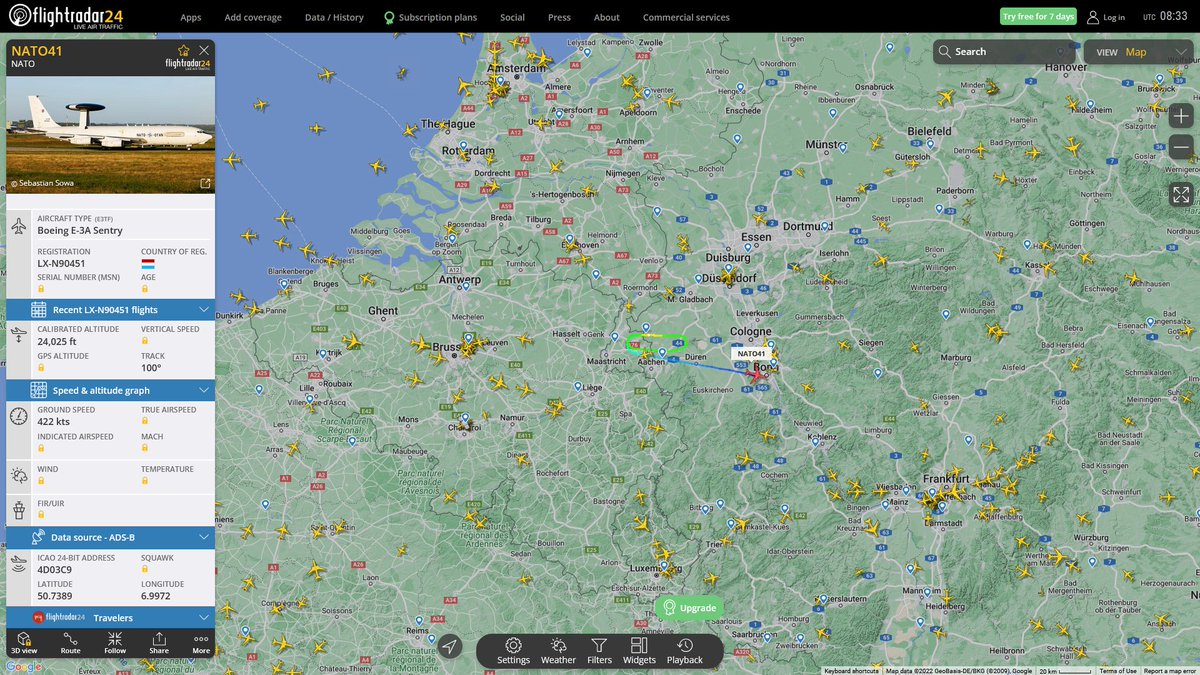 AIYeyENGDdJkjTr's tweet photo. Dec. 22, 2022
#Geilenkirchen Air Base #Hessen & Bayerns, Germany
#NATO02 ##4D03CA NATO E-3A Sentry https://t.co/VZayJqup99