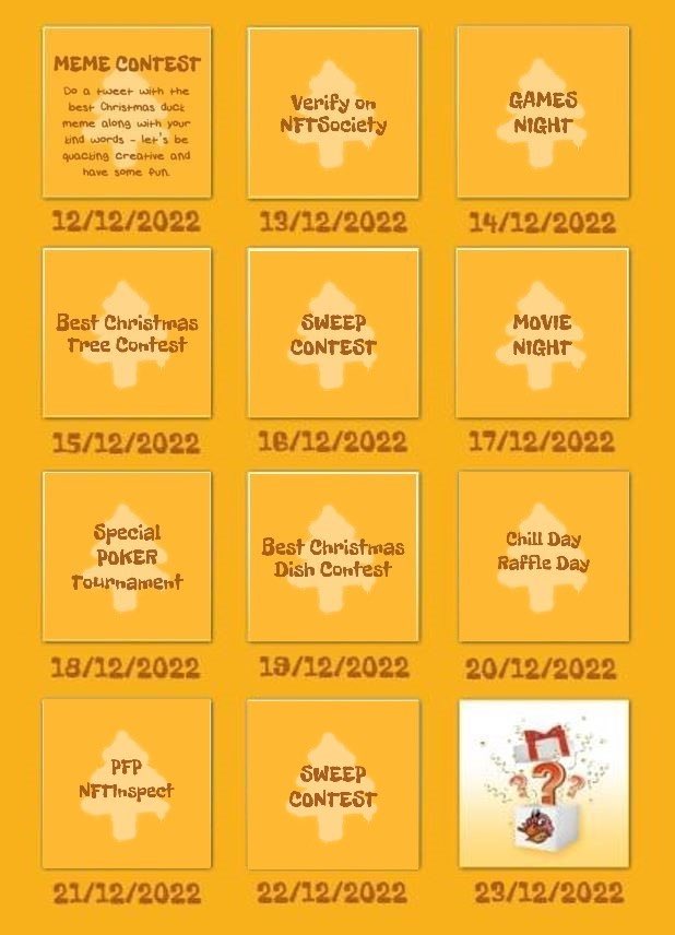 Uglyduckwtf's tweet photo. Quack, quackโ๏ธ
Its a sweep kind of day in our pond for our 12 days of quackmas ๐
Come and join us for day 11 of our Christmas calendar! ๐ฆ ๐งน
More info in our discord ๐๐ฝ https://t.co/I0IQ6RiEDQ
#uglyduckwtf #duckarmy #NFTartwork #NFTCommunity #NFTs #festiveseason #Quackmas https://t.co/gwC4x0uDuU