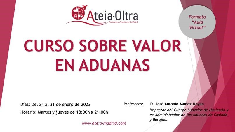 AteiaMadrid's tweet photo. #ATEIAFORMACION | Abierto el plazo de inscripción al CURSO SOBRE VALOR EN ADUANAS en formato AULA VIRTUAL.
Para más información escribe a formacion@ateia-madrid.com
#formacion #aduanas #valor https://t.co/tnazE4DeJV