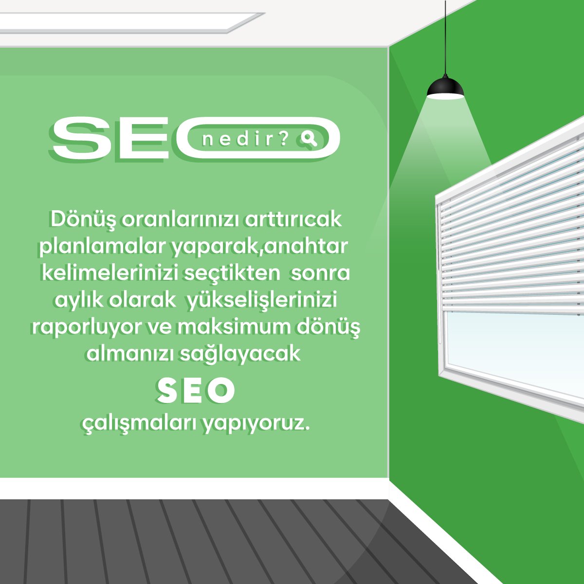 SEO NEDİR ?
Dönüş oranlarınızı arttırıcak
planlamalar yaparak,anahtar
kelimelerinizi seçtikten sonra
aylık olarak yükselişlerinizi
raporluyor ve maksimum dönüş
almanızı sağlayacak
SEO çalışmaları yapıyoruz.

nethareket.com
#nethareket