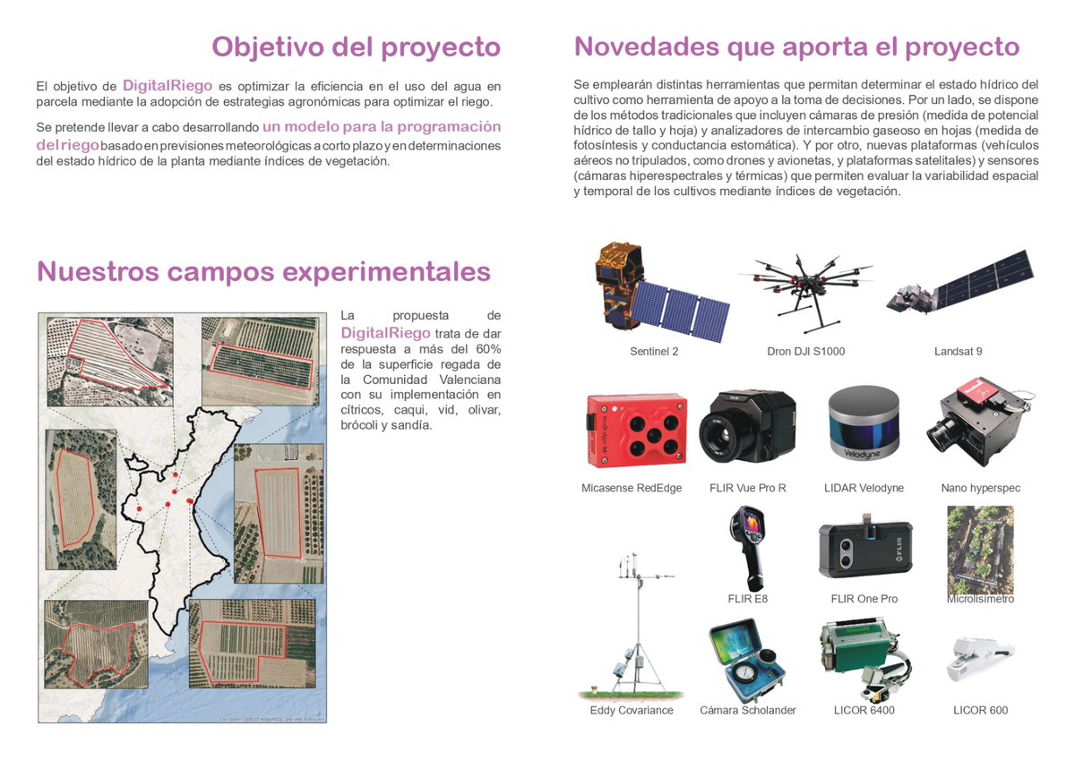 DigitalRiego's tweet image. Ya tenemos disponible el primer folleto📑 del proyecto @DigitalRiego con los objetivos del mismo, nuestros campos experimentales🌳 y las nuevas tecnologías🛰️ que utilizaremos.
#NuevasTecnologias
#AgricuturaPrecision
#EficienciaUsoAgua