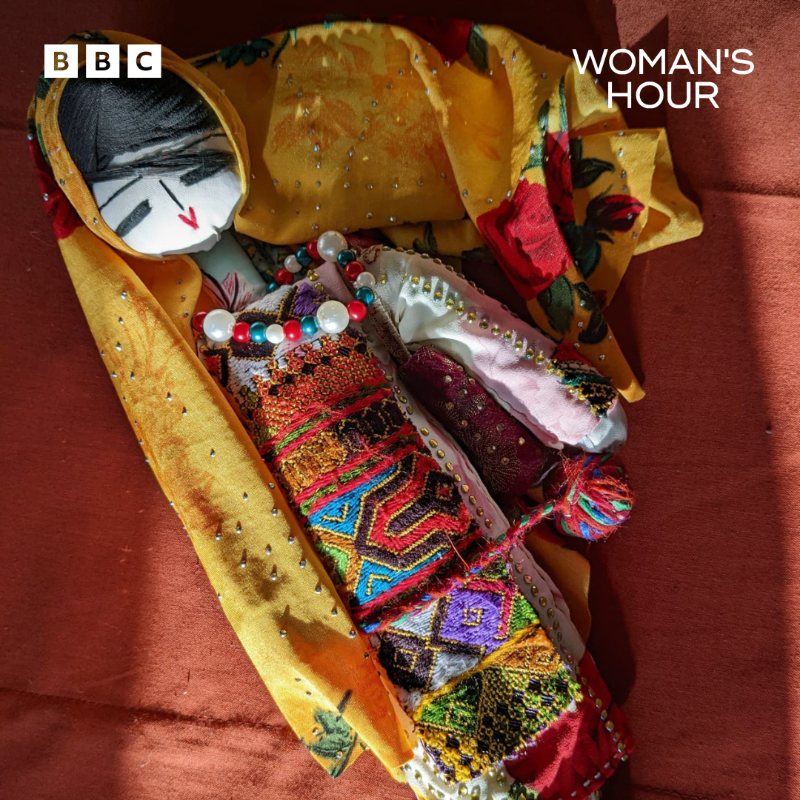 BBCWomansHour's tweet photo. The protests in Iran are now entering their fourth month, sparked by the death of Mahsa Amini. @KrupaPadhyBBC speaks to London-based Iranian artist @TanazAssefi who is in touch with a group of women inside Iran who are reviving a tradition of making handmade dolls ⬇️