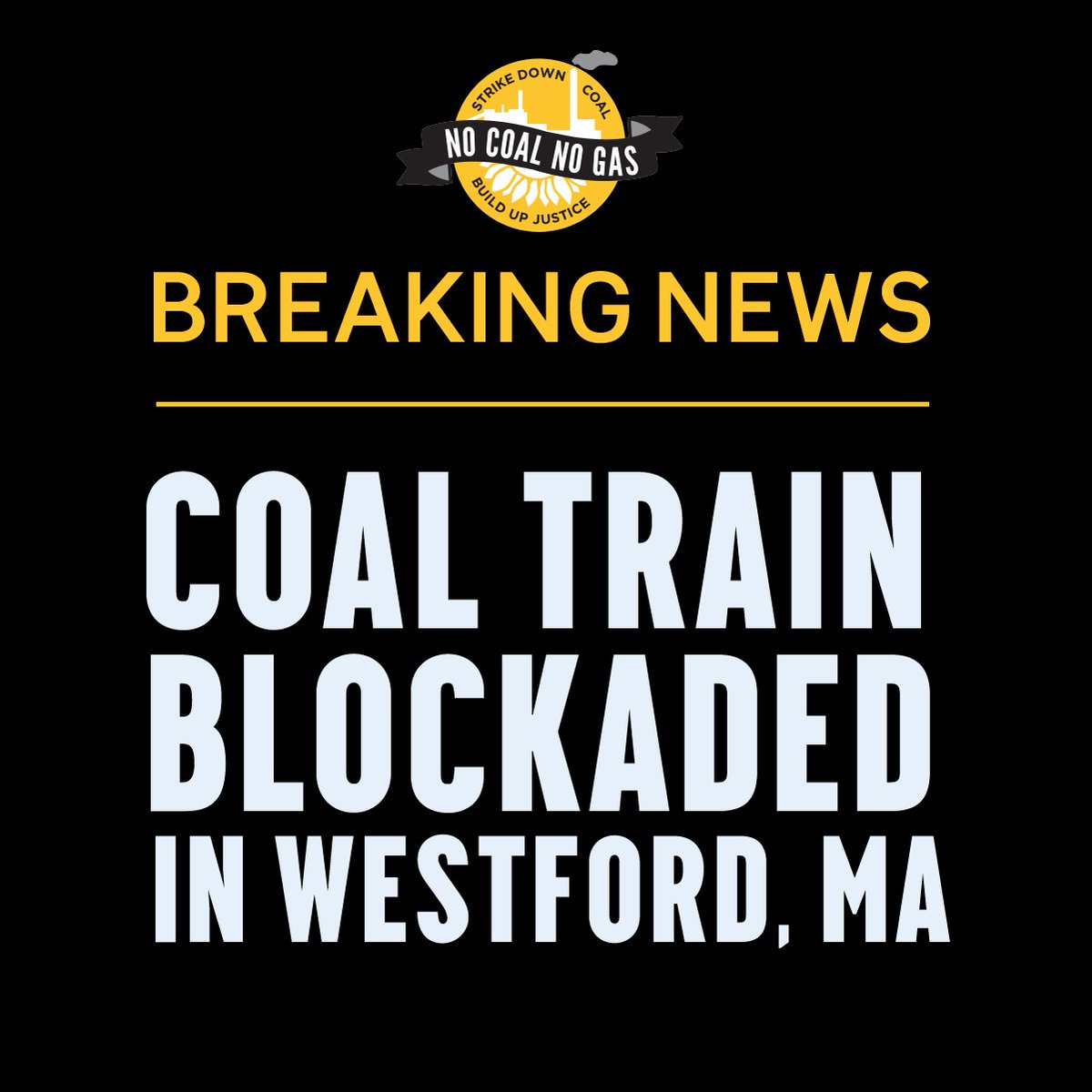 Breaking news: Coal Train blockaded  in #Westford , Massachusetts. Solidarity with #RailLabor  #PassThePROAct #mapoli #nhpolitics

#StrikeDownCoal #BuildUpJustice #TrainByTrain