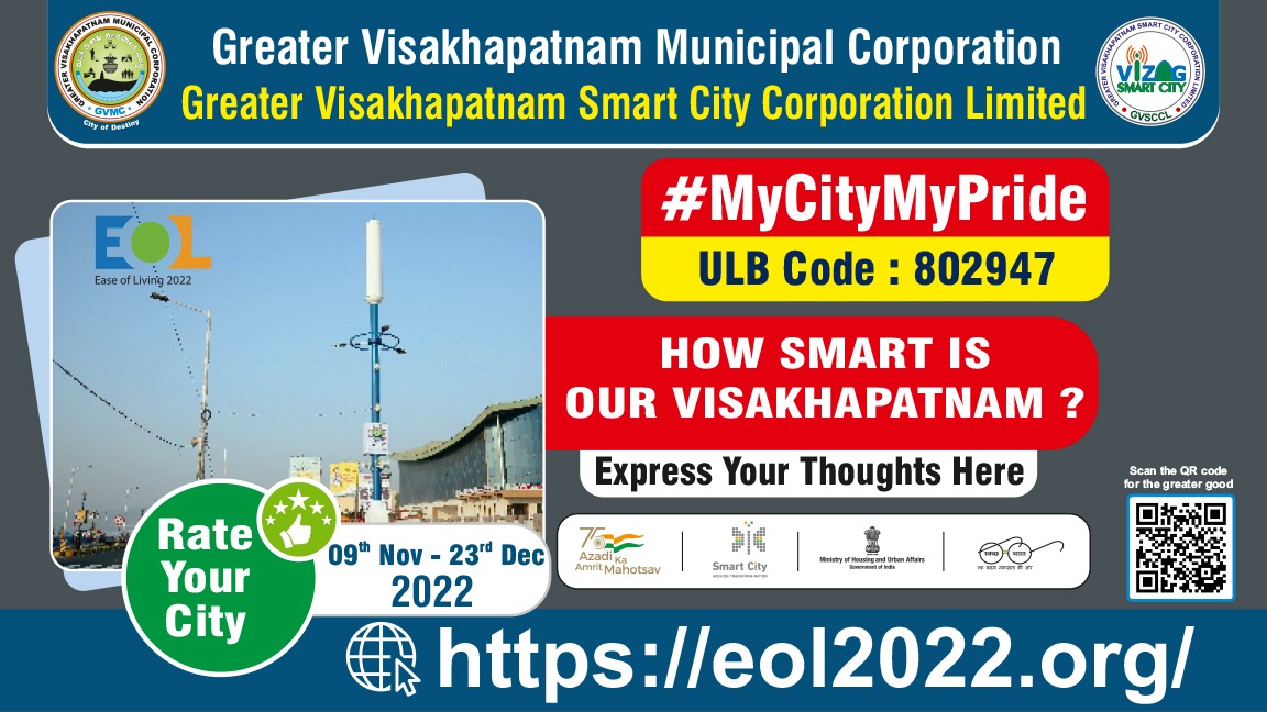Greater Visakhapatnam Municipal Corporation (GVMC) (@gvmc_visakha) on Twitter photo Dear Citizens,
Haven’t you participated in the Citizen Perception Survey yet??
Use the below link and share your experiences about Visakhapatnam City
eol2022.org/CitizenFeedback
ULB Code:802947
#easeofliving2022
#UOF2022
#MyCityMyPride
#YeMeraSheharHai
<a href="/UOF_2022/">Urban Outcomes Framework</a>
<a href="/MoHUA_India/">Ministry of Housing and Urban Affairs</a> Dear Citizens,
Haven’t you participated in the Citizen Perception Survey yet??
Use the below link and share your experiences about Visakhapatnam City
eol2022.org/CitizenFeedback
ULB Code:802947
#easeofliving2022
#UOF2022
#MyCityMyPride
#YeMeraSheharHai
<a href="/UOF_2022/">Urban Outcomes Framework</a>
<a href="/MoHUA_India/">Ministry of Housing and Urban Affairs</a>