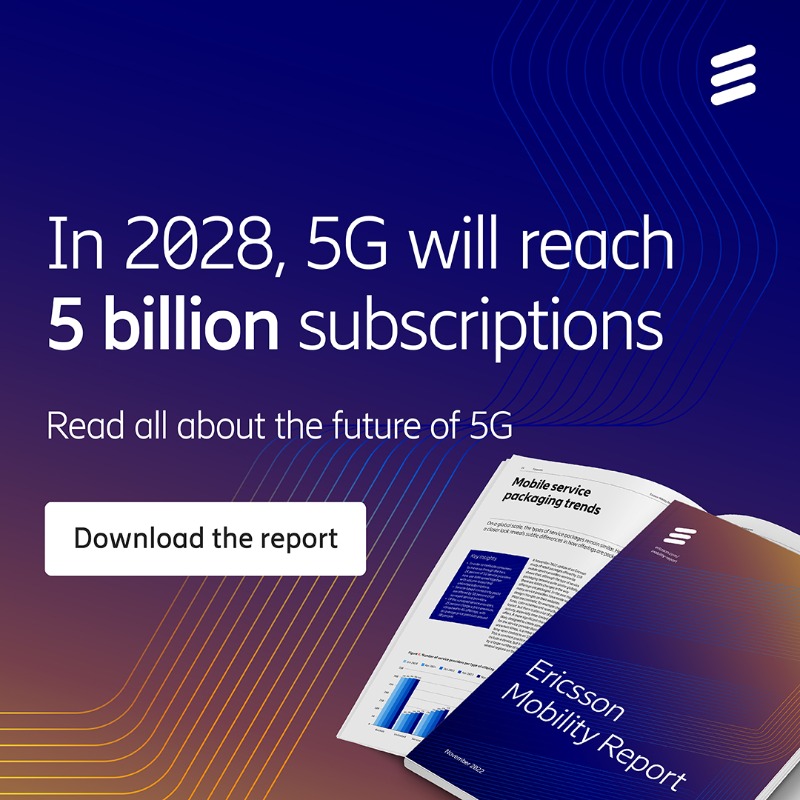 ericsson's tweet photo. In 2028, #5G will reach 5 billion subscriptions. To incentivize 5G uptake, service providers are increasingly offering customers a variety of attractive 5G plans, bundled with innovative new services. Find out more in the latest #MobilityReport.
