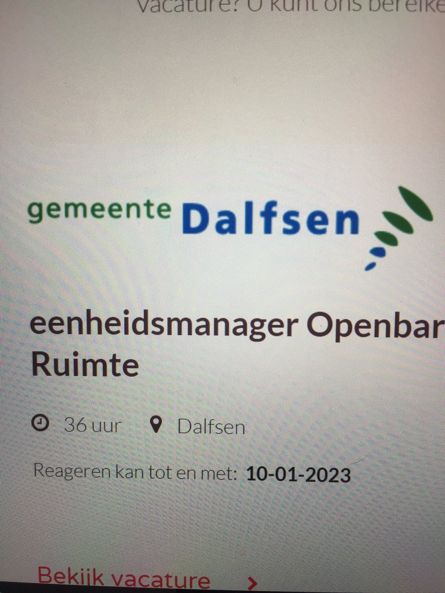 PIETWANROOIJ's tweet photo. Wat een mooie vacature van Eenheidsmanager Openbare Ruimte @gem_dalfsen  ‼️
Kijk op website @Geerts_en of bel mij ☎️0651997717
Op zoek naar een echte loopbaan kijk verder dan o.a. #vooruitindrenthe of #twentsekracht

🔝 https://t.co/79ZLMTFSmV