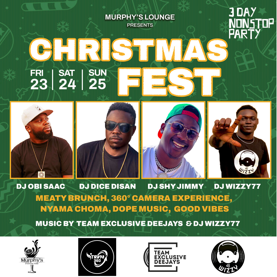 murphysgulu's tweet photo. Don't miss the #ChristmasFest - 3Day NonStop #Party at @murphysgulu.
A Meaty #Brunch, #360CameraBooth, #NyamaChoma, #goodmusic, #GoodVibes https://t.co/FrK6FoNMAu