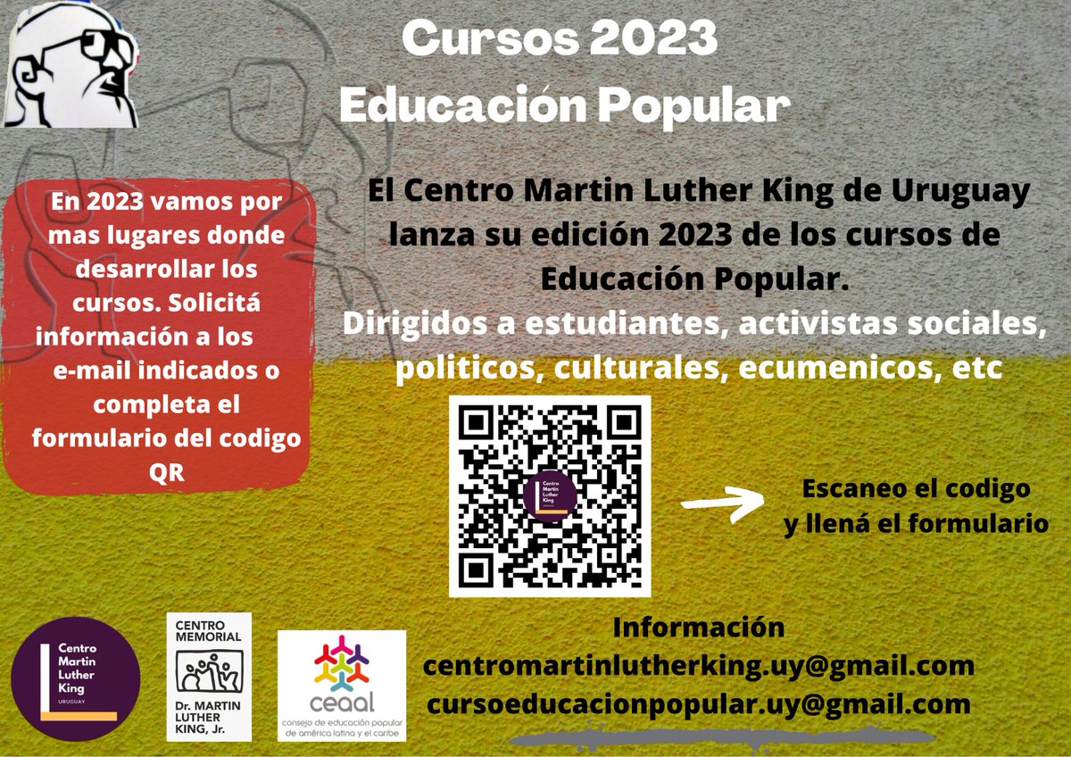 CentroUy's tweet photo. Lanzamos las inscripciones a los cursos 2023.
Desde el área de educación popular del @CentroUy  en alianza con @cubacmlk 
Abrimos las inscripciones con anticipación para que nadie quede afuera.
@CEAAL2
@AlforjaRed https://t.co/Vhp6dv3Opf