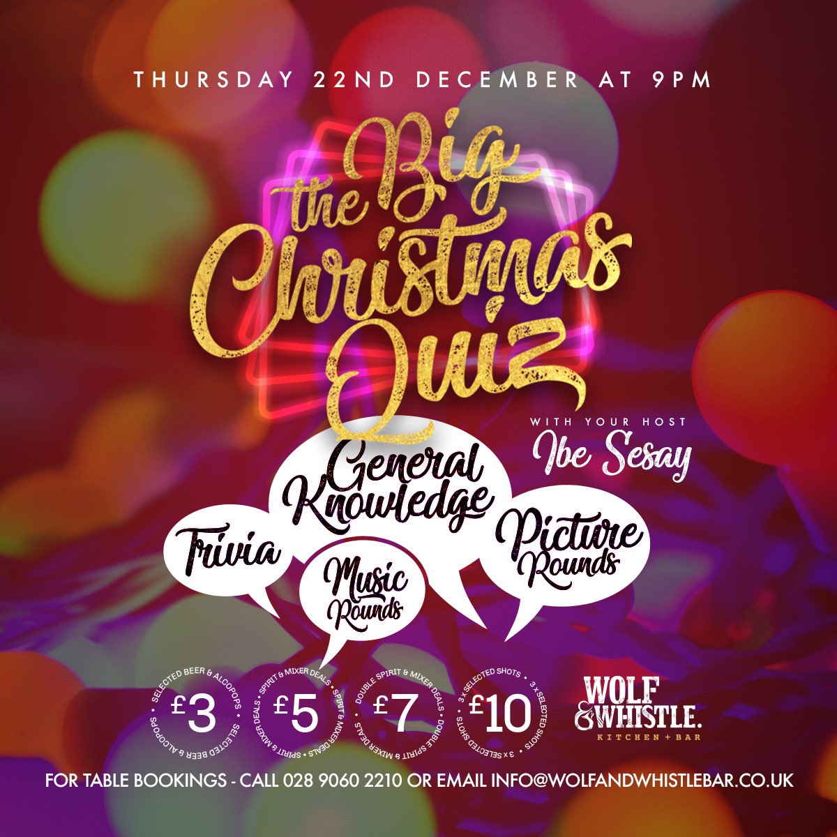 Tonight is our 𝗕𝗶𝗴 𝗖𝗵𝗿𝗶𝘀𝘁𝗺𝗮𝘀 𝗤𝘂𝗶𝘇 𝗼𝗳 𝘁𝗵𝗲 𝘆𝗲𝗮𝗿 with your host Ibe Sesay. 💡 

Quiz starts at 9pm.