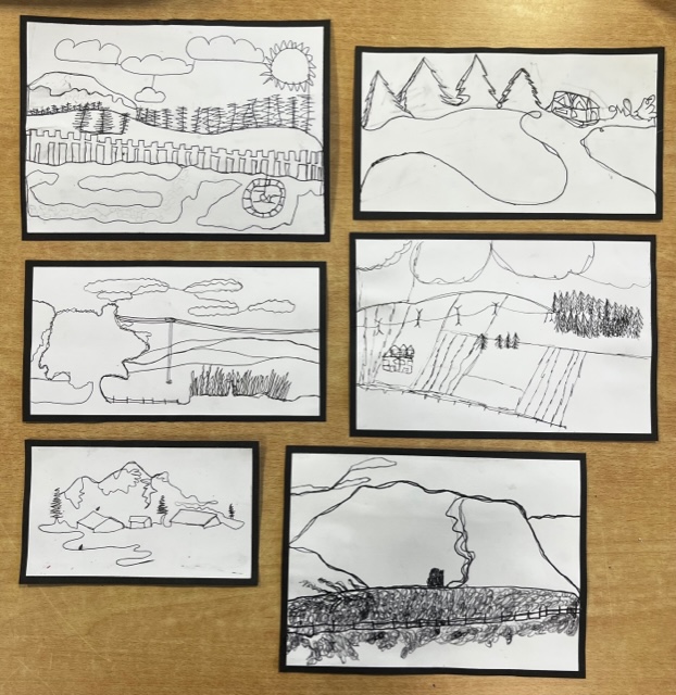 Here are some wonderful S1 Landscape artworks🗻🌄🖌️. Exploring continuous line drawing, cardboard relief - to create visual interest. These are some samples from classes 1A1, 1A2, 1W2 &amp; 1B2. Excellent work S1!!