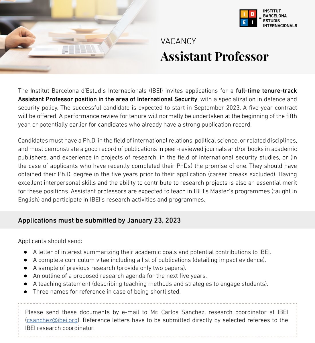 📣 #VACANCY: Full-time tenure-track Assistant Professor position in the area of #InternationalSecurity, with a specialization in #defence and #security policy. A five-year contract will be offered.

👉🏾Apply by January 23, 2023. All the info: t.ly/QJSk