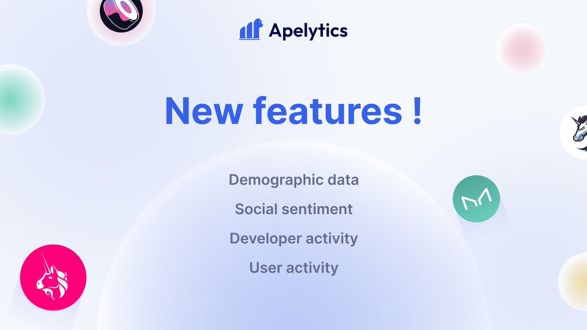 apelytics's tweet image. ✨ Apelytics new updates !! ✨

Sharpen Ape’s decision to Giga brain with @apelytics

Using off-chain and on-chain data to obtain deep insight in Web3

- Demographic data
- Social sentiment
- Developer activity
- User activity

#Analytics #web3 #Blockchain #DEX 
🧵👇🏻