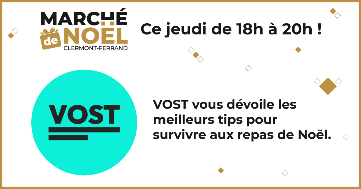 😬 Entre les blagues sexistes, homophobes ou grossophobes, les repas de Noël en famille ne sont pas toujours une partie de plaisir 😒 Heureusemenent, l'équipe de VOST vous accueille  dans le Chalet des Animations pour vous donner des conseils afin d'y survivre 💬

#noelaclermont
