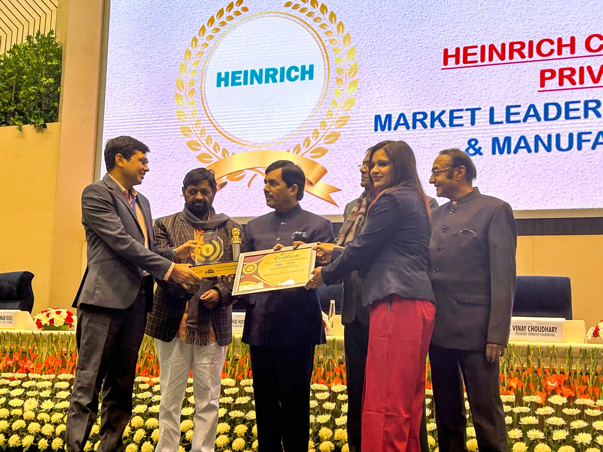 HEINRICHmarket's tweet photo. Heinrich is privileged to receive the award of "Market Leader for the Latest Technology and Manufacturing in India" at the honorable event of remembering the memory and contributions of Shri #AtalBihariVajpayee ji, "Atal Achievement Awards 2022". https://t.co/aKbBjgW4xR