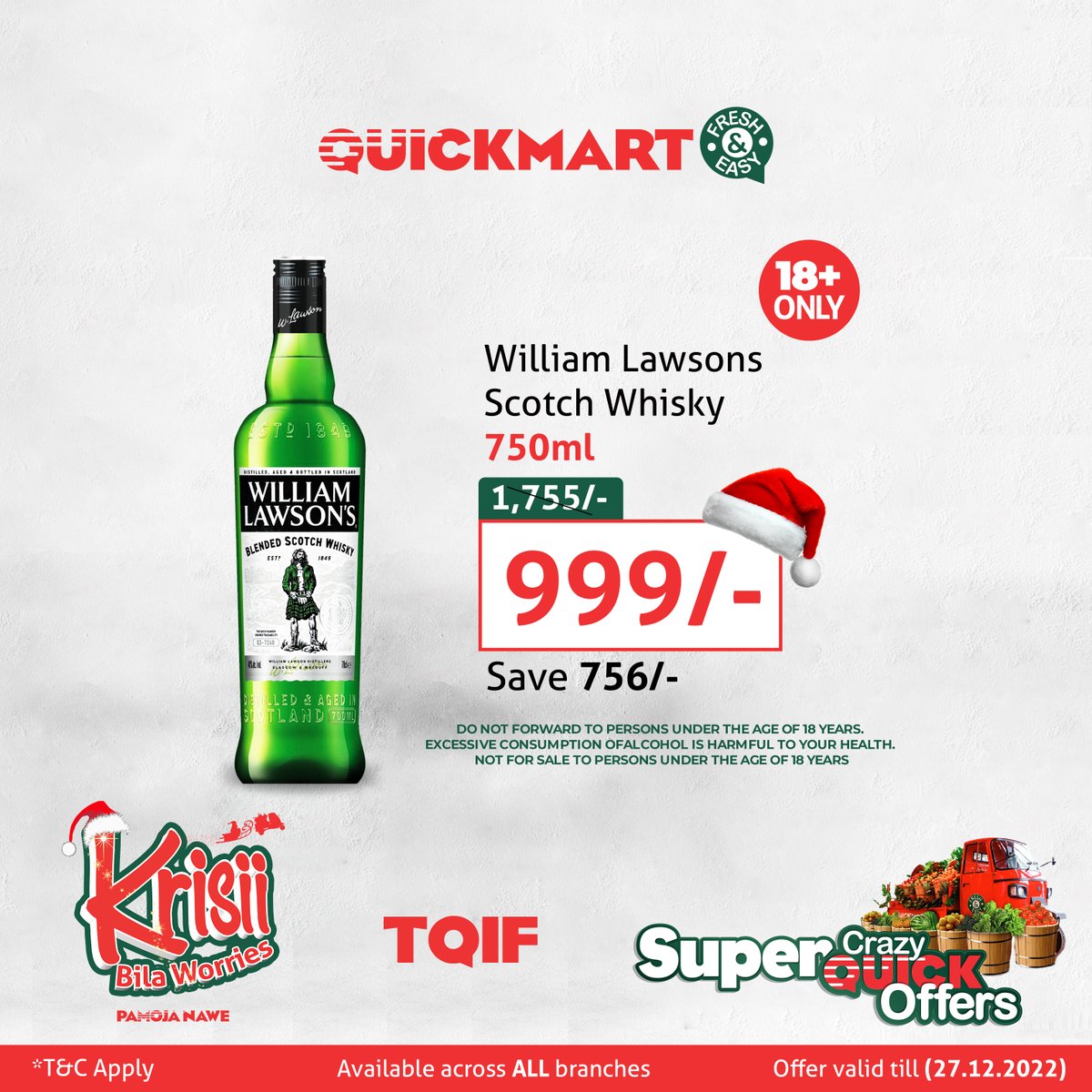 TQIF leo ni Thursday edition, mapema ndio BEST na offer zingine moto ya liquor store. Ni drink gani unashikisha hii Krisii?

Offers valid till 27.12.2022.

#TQIF
#CrazyQuickOffers
#KrisiiBilaWorries
#FreshAndEasy
#PamojaNawe