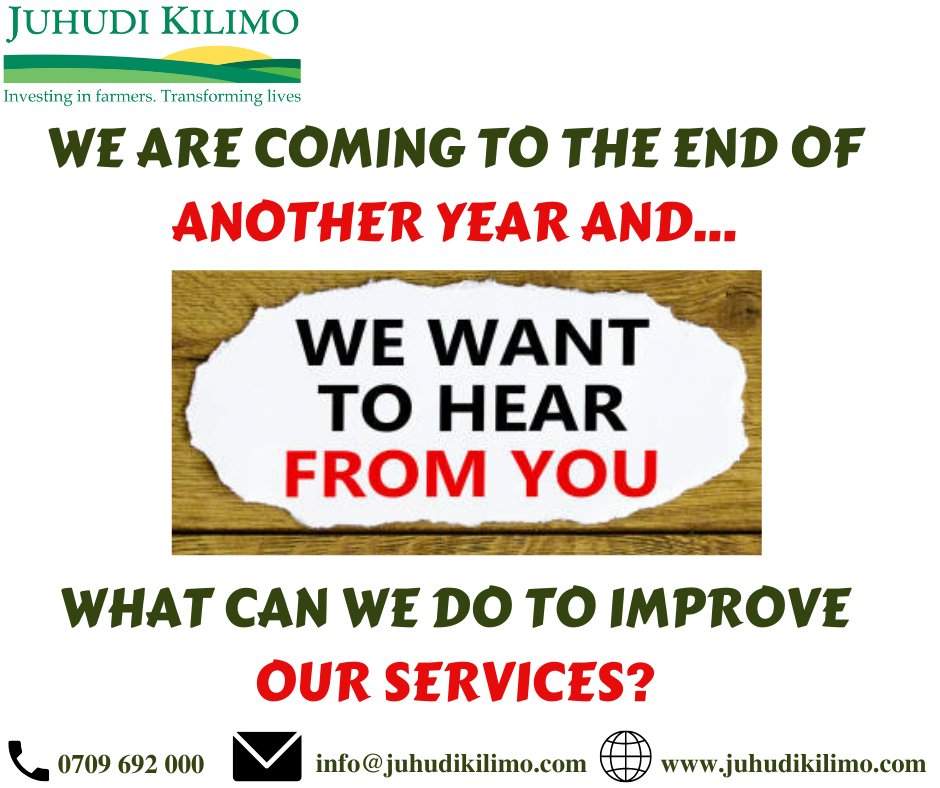 juhudikilimo's tweet photo. What can we do to improve our services?
#juhudikilimo #Improveservice #betterourself https://t.co/AHUbuhD3dM