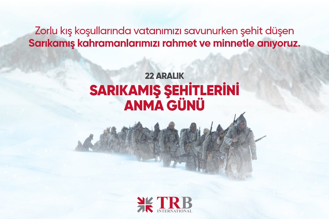 trbturkiye's tweet photo. Zorlu kış koşullarında vatanımızı savunurken şehit düşen Sarıkamış kahramanlarımızı rahmet ve minnetle anıyoruz.

#SarıkamısSehitleri https://t.co/VJcv3V4vQ4
