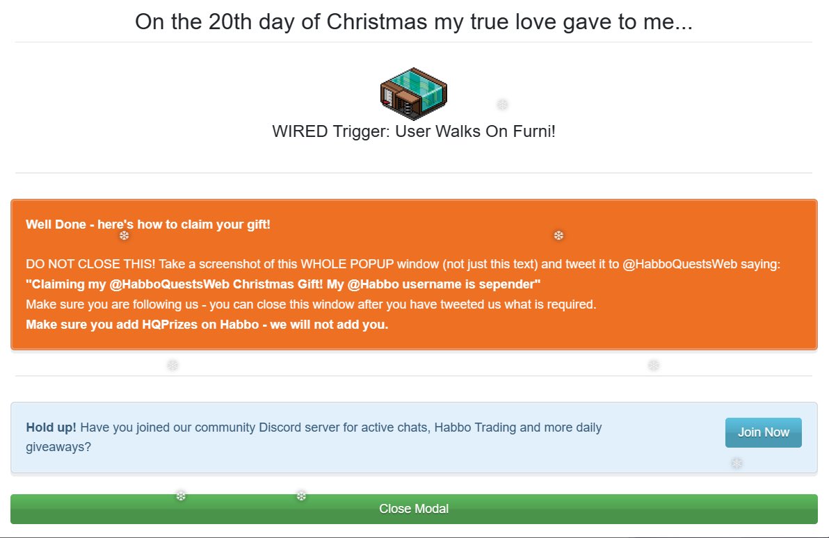 Haneey02's tweet photo. Claiming my @HabboQuestsWeb Christmas Gift! My @Habbo username is Sepender! https://t.co/ApalxG66oh