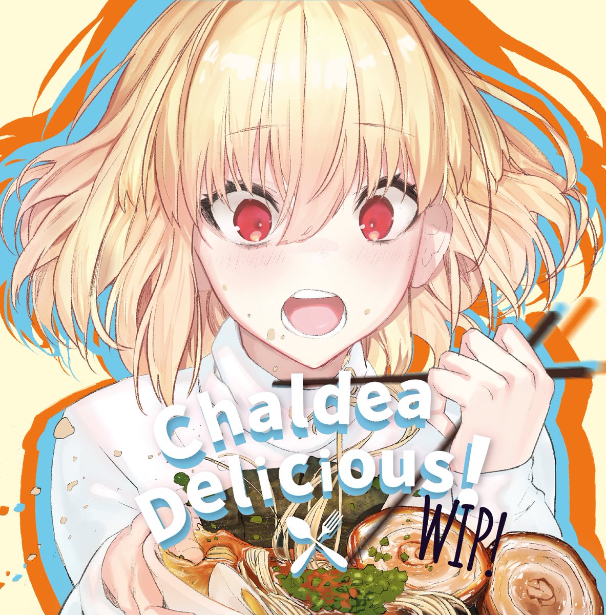 arcueid brunestud 1girl food red eyes solo blonde hair noodles open mouth  illustration images