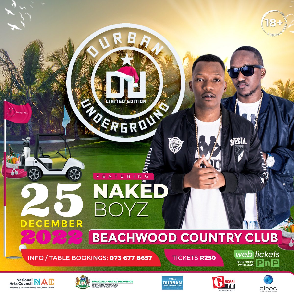 DbnUnderground_'s tweet photo. Annual #DbnUnderground this Sunday 25 Dec @ Beachwood Country Club. 🚨50% TICKETS SOLD 🚨 

Get your tickets &amp; join: @DJ_MASIYA @DjKhamzaSA @Kingice_db 

Table Bookings☎️ 0736778657

#DUXmas22 #NACFundingForArt #DurbanHasMore @dbntourism @gagasifm https://t.co/z0MJ49T845