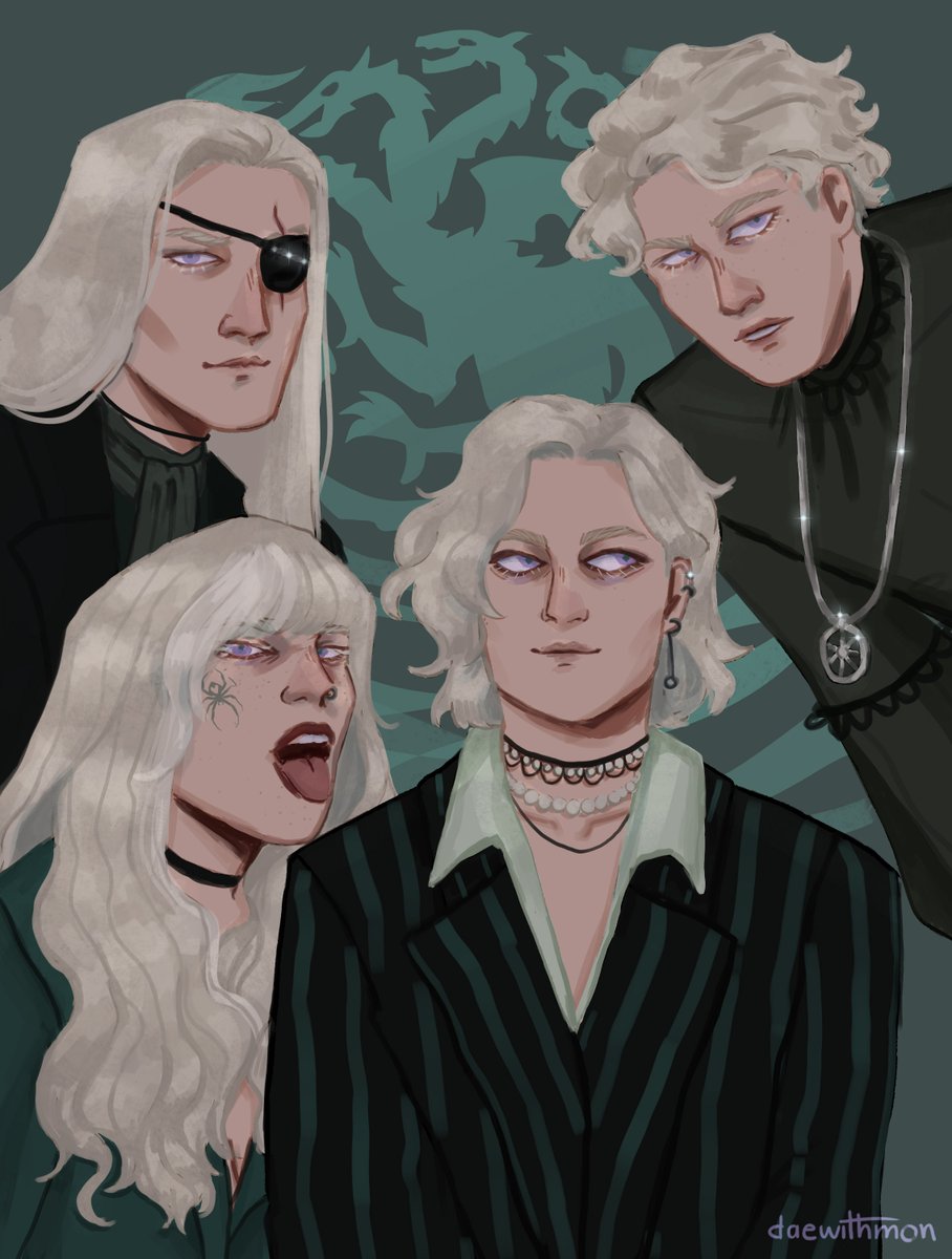 AU green siblings as a band

#HouseOfTheDragon #AemondTargaryen #AegonTargaryen #HelaenaTargaryen #DaeronTargaryen #fanart #Maneskin #hotd