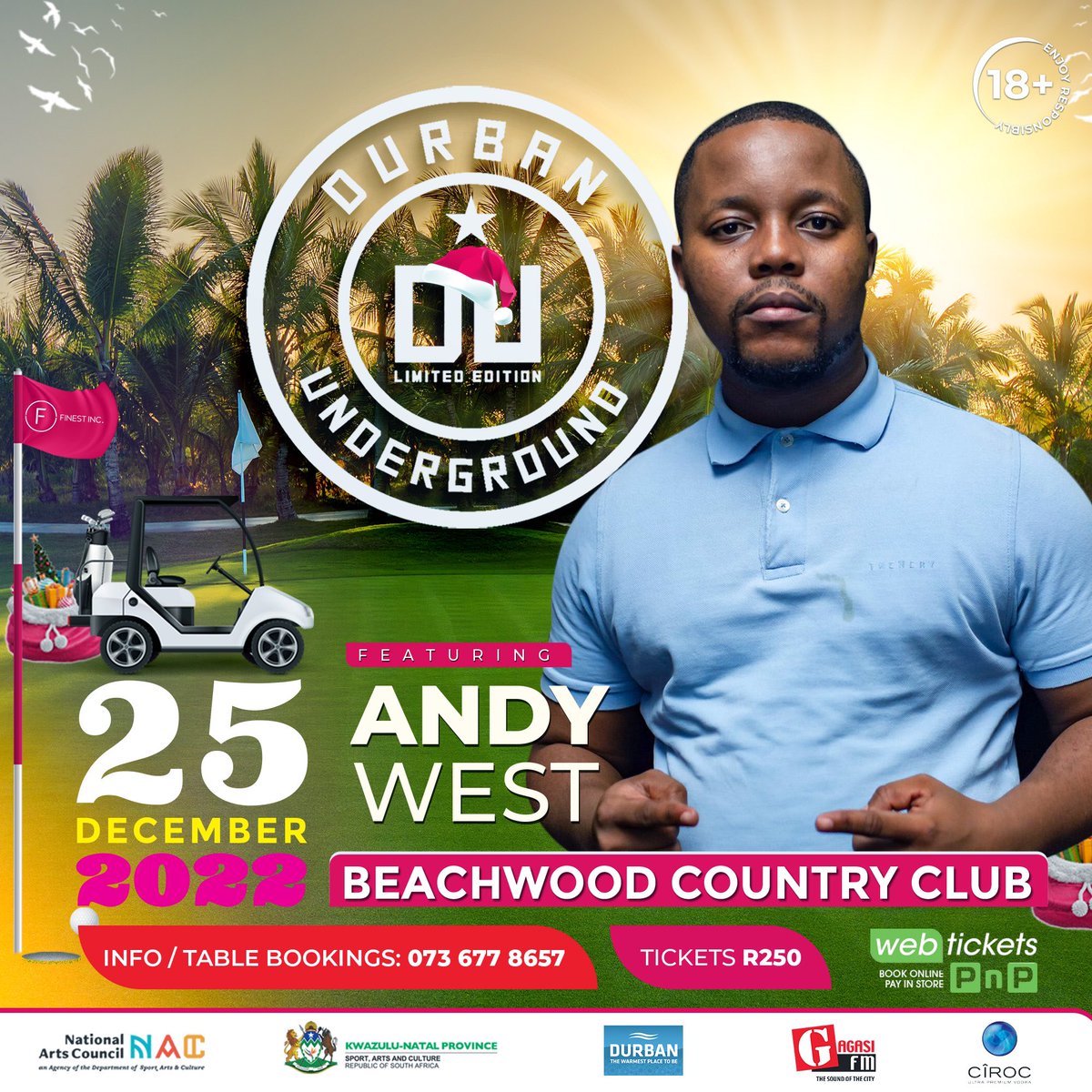 DbnUnderground_'s tweet photo. Annual #DbnUnderground this Sunday 25 Dec @ Beachwood Country Club. 🚨50% TICKETS SOLD 🚨 

Get your tickets &amp; join: @AndyWestDJ @rocksilver8 @JayCubeworldwid 

Table Bookings☎️ 0736778657

#DUXmas22 #NACFundingForArt #DurbanHasMore @dbntourism @gagasifm https://t.co/DQKLkTii0h