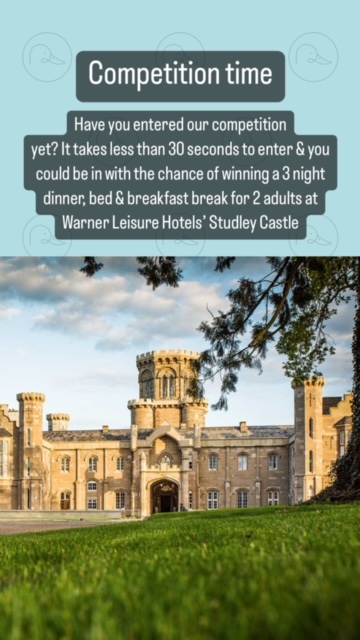 Competition Time! 
WIN A THREE-NIGHT DINNER, BED AND BREAKFAST BREAK FOR TWO ADULTS AT WARNER LEISURE HOTELS’ STUDLEY CASTLE
Click here to enter; runnymedehotel.com/warner-competi…
