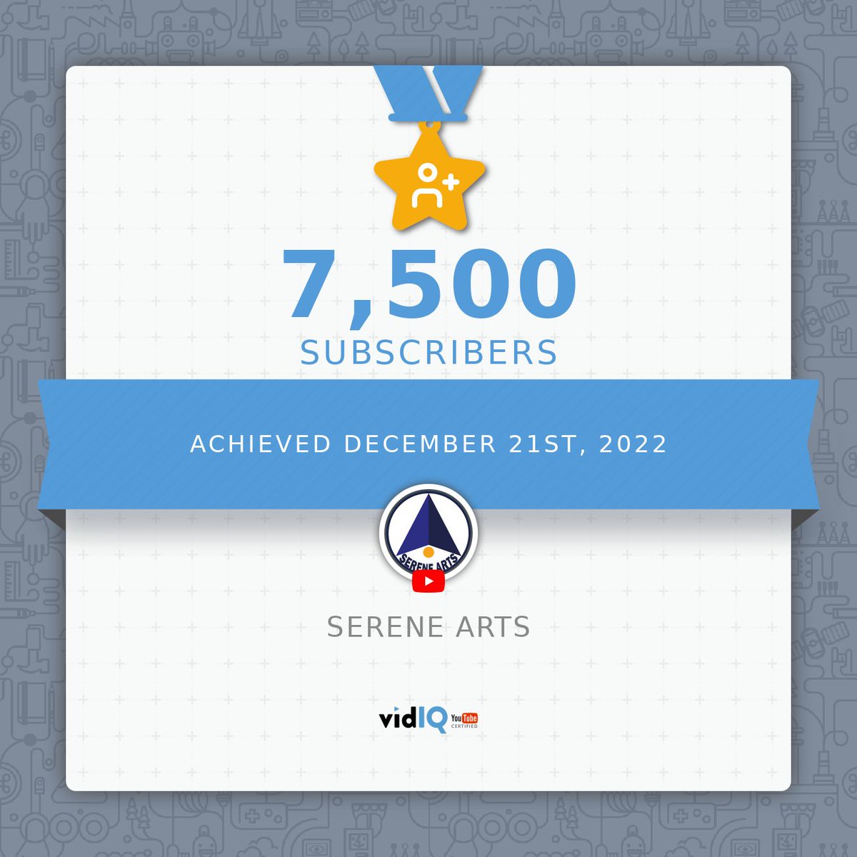 serenemm_'s tweet photo. My YouTube channel achieved 7,500 subscribers on December 21, 2022! Track and celebrate your own success today for free with @vidIQ 
Thank you @vidIQ 

Subscribe here
https://t.co/qxGtm9GxMT https://t.co/rLvDF5Mj73