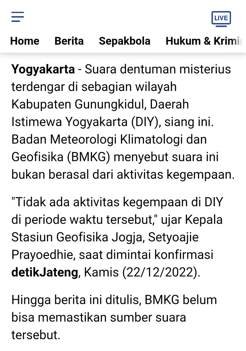 Dentuman Misterius di Gunungkidul, BMKG: Bukan Aktivitas Gempa

detikcom
