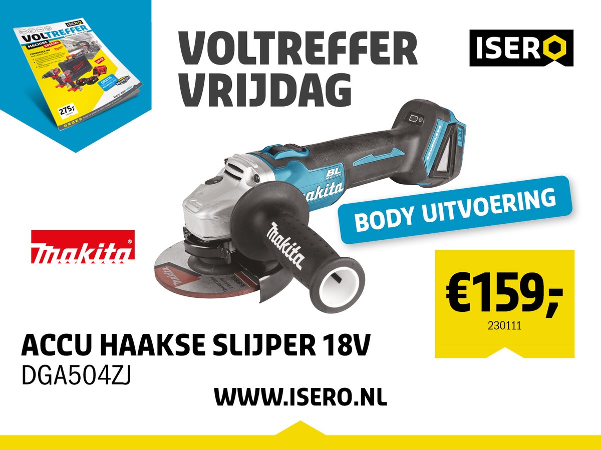 Voltreffer Vrijdag!

Makita accu haakse slijper met zeer prettige overbelastingsbeveiliging: de machine past bij weerstand elektronisch de snelheid en het koppel aan voor behoud van kracht 💪

Meer info of direct bestellen:
➡️ bit.ly/3HZ4Fij ⬅️