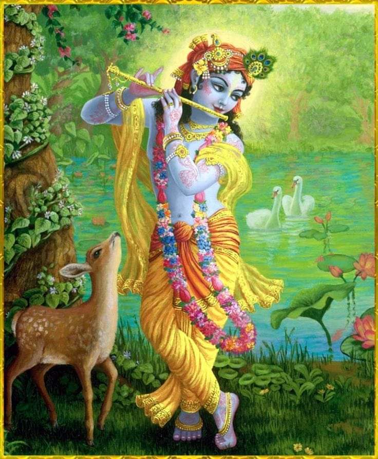 The most fortunate Murali flute deeply drinks and is therefore nourished by the nectar of  Sri Krishna's lips day and night without obstruction. Aho, I always offer my respectful obeisances to this flute who  weakens and dissolves the steadfast pride of Srimati Radhika 
(1/2)